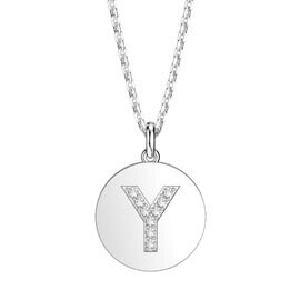 Charisma Moissanite Pave Platinum plated Silver Alphabet Pendant Y
