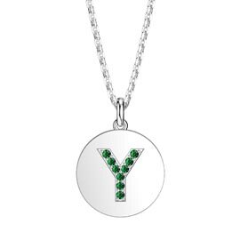 Charisma Emerald Pave Platinum plated Silver Alphabet Pendant Y