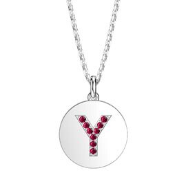 Charisma Ruby Pave Platinum plated Silver Alphabet Pendant Y