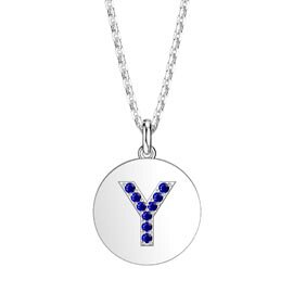 Charisma Sapphire Pave Platinum plated Silver Alphabet Pendant Y