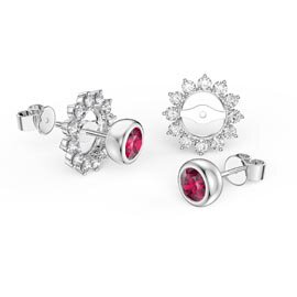 Infinity Ruby Platinum plated Silver Stud Starburst Earrings Halo Jacket Set