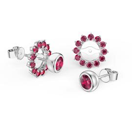 Infinity Ruby Platinum plated Silver Stud Gemburst Earrings Halo Jacket Set