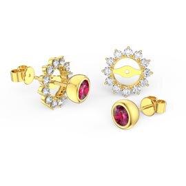 Infinity Ruby 18ct Gold Vermeil Stud Starburst Earrings Halo Jacket Set