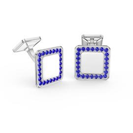 Signature Sapphire Platinum plated Silver Cushion Cufflinks