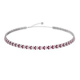 Eternity Three Row Ruby and Diamond CZ Silver Adjustable Choker Tennis Necklace