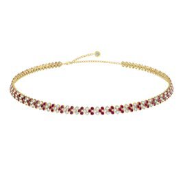 Eternity Three Row Ruby and Diamond CZ 18ct Gold plated Silver Adjustable Choker Tennis Necklace