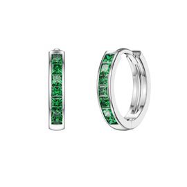 Princess Emerald Platinum plated Silver Hoop Earrings Small