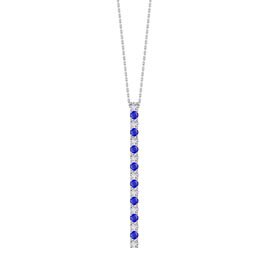 Eternity Blue and White Sapphire Platinum Plated Silver Line Drop Pendant Necklace