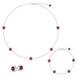 Ruby By the Yard Platinum plated Silver Jewellery Set