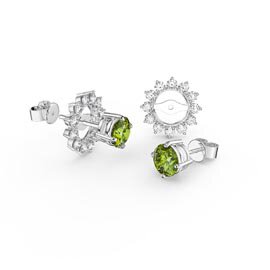 Charisma 1ct Peridot Platinum Plated Silver Stud Earrings Starburst Halo Jacket Set