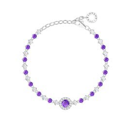 Fusion Amethyst Moissanite Halo 9ct White Gold Tennis Bracelet