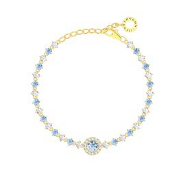Fusion Aquamarine Lab Diamond Halo 9ct Yellow Gold Tennis Bracelet
