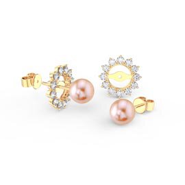 Venus Pink Pearl 18ct Gold Vermeil Stud Earrings Starburst Halo Jacket Set