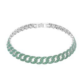 Infinity Emerald Platinum plated Silver Pave Link Choker Necklace