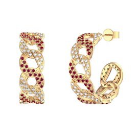 Infinity Ruby and White Sapphire 18ct Gold Vermeil Pave Link Hoop Earrings