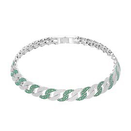 Infinity Emerald and White Sapphire Platinum plated Silver Pave Link Choker Necklace