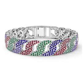 Infinity Rainbow Platinum plated Silver Pave Link Bracelet