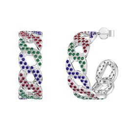 Infinity Rainbow Platinum plated Silver Pave Link Hoop Earrings