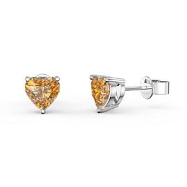 Charisma 1ct Citrine Heart Platinum plated Silver Stud Earrings
