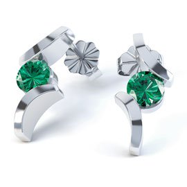 Combinations 1ct Emerald Round Platinum plated Silver Earrings