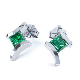 Combinations 1ct Emerald Square Platinum plated Silver Earrings