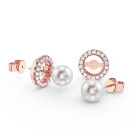 Fusion Pearl 18ct Rose Gold Vermeil Stud Earrings Halo Jacket Set