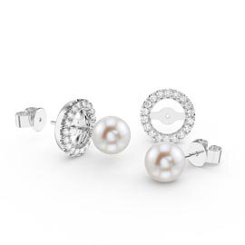 Fusion Pearl Platinum plated Silver Stud Earrings Halo Jacket Set