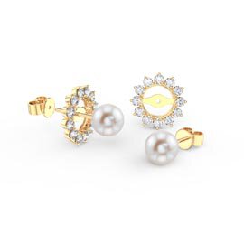 Fusion Pearl 18ct Gold Vermeil Stud Starburst Earrings Halo Jacket Set