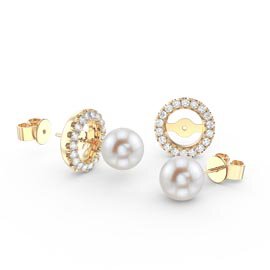 Fusion Pearl 18ct Gold Vermeil Stud Earrings Halo Jacket Set