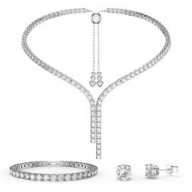 Eternity Asymmetric Drop Moissanite Platinum plated Silver Jewellery Set