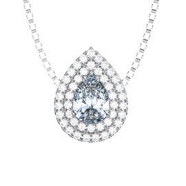 Fusion Aquamarine Halo Platinum plated Silver Pear Pendant