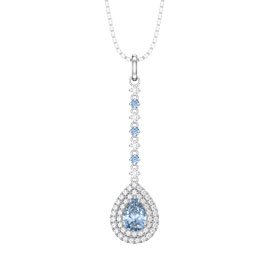 Fusion Aquamarine Halo Platinum plated Silver Drop Pear Pendant