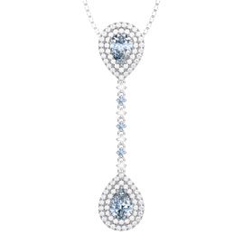 Fusion Aquamarine Halo Platinum plated Silver Drop Pear Pendant Set