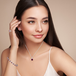 Eternity 0.5ct Ruby Halo Platinum plated Silver Pendant