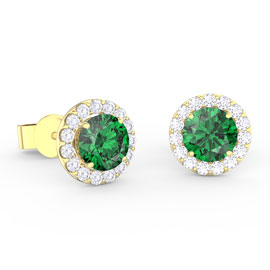 Eternity 1ct Emerald Halo 9ct Yellow Gold Stud Earrings