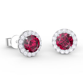 Eternity 1ct Ruby Lab Diamond Halo 9ct White Gold Stud Earrings