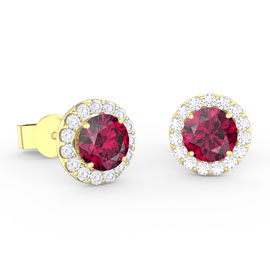Eternity 1ct Ruby Lab Diamond Halo 9ct Yellow Gold Stud Earrings