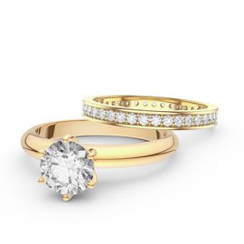 Unity 1ct Moissanite Solitaire 9ct Yellow Gold Full Channel Eternity Engagement Ring Set