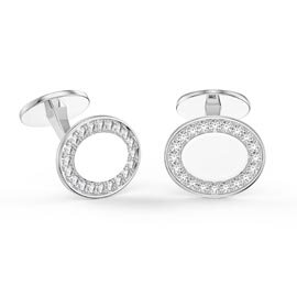 Signature White Sapphire Platinum plated Silver Oval Cufflinks