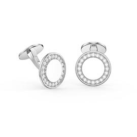 Signature White Sapphire Platinum plated Silver Round Cufflinks