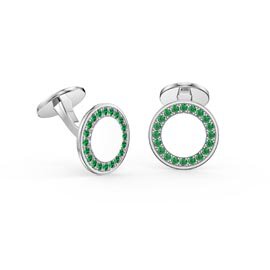 Signature Emerald Platinum plated Silver Round Cufflinks