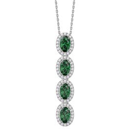Eternity 2ct Emerald CZ Oval Halo Platinum plated Silver Drop Pendant