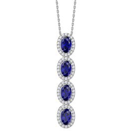 Eternity 2ct Blue Sapphire Oval Halo Platinum plated Silver Drop Pendant