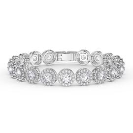 Eternity White Sapphire Round Halo Platinum plated Silver Tennis Bracelet