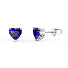 Charisma 1ct Blue Sapphire Heart Platinum Plated Silver Stud Earrings