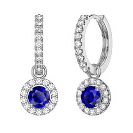 Eternity 1ct Sapphire Halo Platinum plated Silver Interchangeable Hoop Drop Set