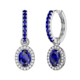 Eternity 1.5ct Sapphire Oval Halo Platinum plated Silver Interchangeable Sapphire Hoop Drop Set