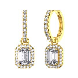 Princess 2ct  White Sapphire Emerald Cut Halo 18ct Gold Vermeil Interchangeable Hoop Drop Set