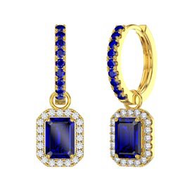 Princess 2ct Sapphire Emerald Cut Halo 18ct Gold Vermeil Interchangeable Sapphire Hoop Drop Set