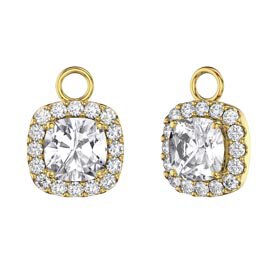 Princess 2ct  White Sapphire Cushion Cut Halo 18ct Gold Vermeil Interchangeable Earring Drops
